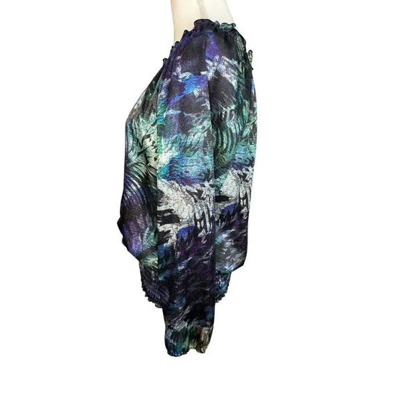 Christopher & Banks Women’s‎ Medium Purple & Blue Multicolored Satin Blouson Top - Picture 2 of 5